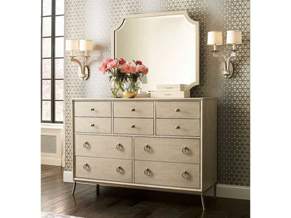 American Drew Lenox Modern Gold Hardwood Double Dresser & Mirror Set