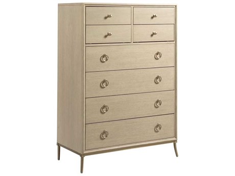 Elegant American Drew Lenox Carson Alabaster Brown Hardwood Accent Chest with Eight Drawers