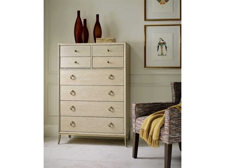 Elegant American Drew Lenox Carson Alabaster Brown Hardwood Accent Chest with Eight Drawers