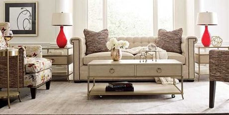 American Drew Lenox Westgate Modern Alabaster Wood Coffee Table, Drawers & Casters