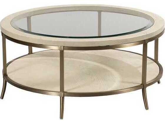 American Drew Lenox Monaco Round Glass Coffee Table | Modern Alabaster Finish