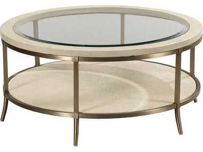 American Drew Lenox Monaco Round Glass Coffee Table | Modern Alabaster Finish
