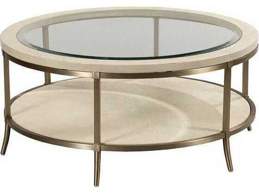 American Drew Lenox Monaco Round Glass Coffee Table | Modern Alabaster Finish