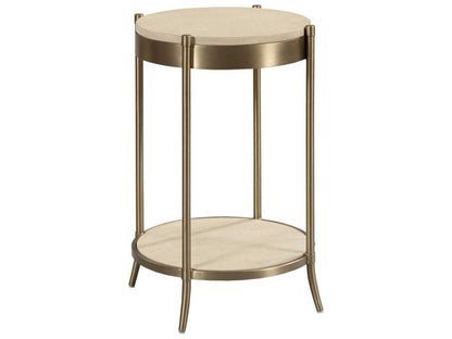 American Drew Lenox Round Wood Alabaster End Table with Fixed Shelf