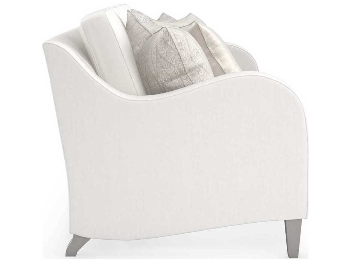 Caracole Victoria Modern White Upholstered Sofa with Loose Cushions and Sloping Arms