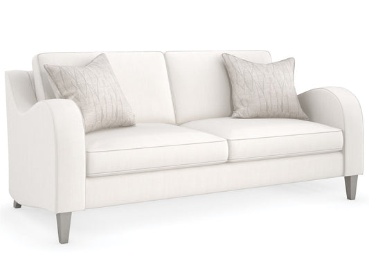 Caracole Victoria Modern White Upholstered Sofa with Loose Cushions and Sloping Arms