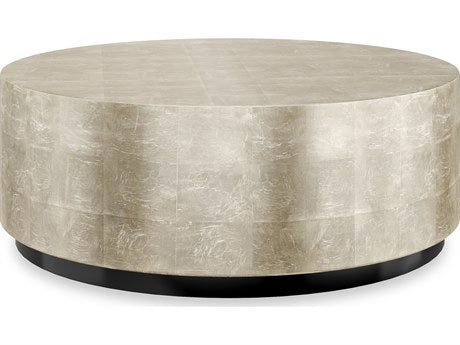Elegant Round Wood Coffee Table with Taupe Silver Leaf Finish
