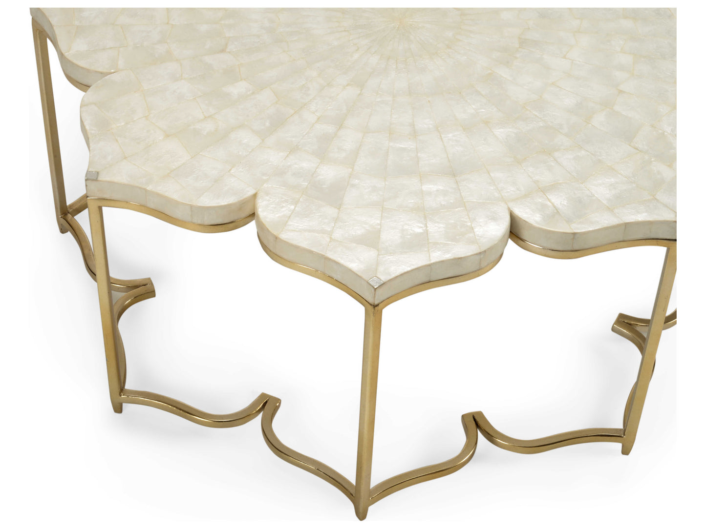 Elegant Lotus Flower Inspired Capiz Shell Coffee Table with Metal Base