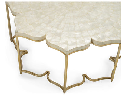 Elegant Lotus Flower Inspired Capiz Shell Coffee Table with Metal Base