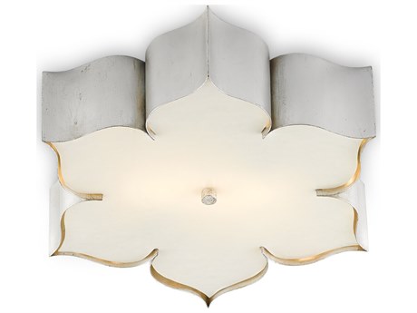 Exquisite Grand Lotus 2-Light Silver Leaf LED Flush Mount Ceiling Fixture