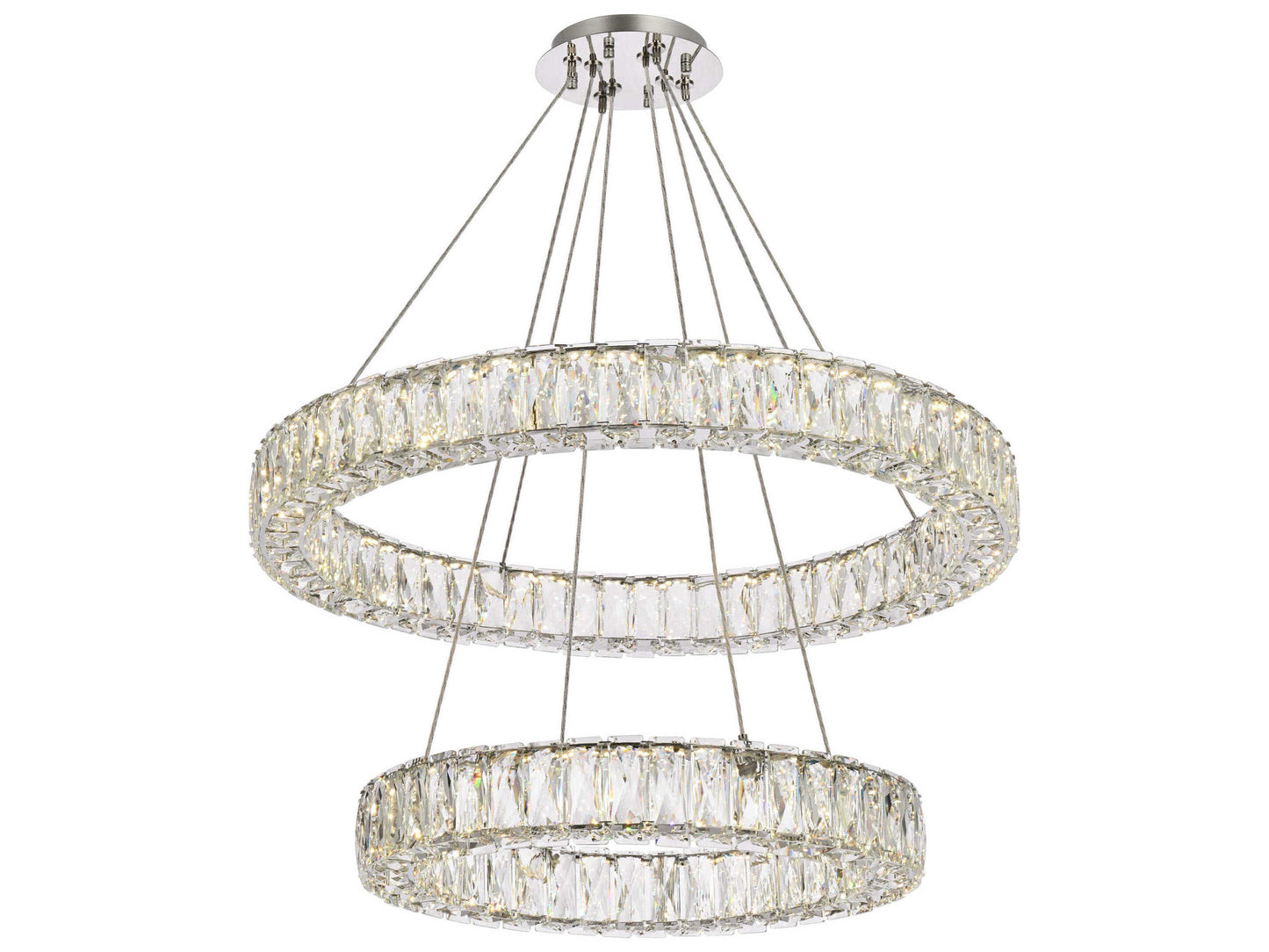 Elegant Monroe Chrome LED Drum Tiered Chandelier, Brilliant Faceted Crystal