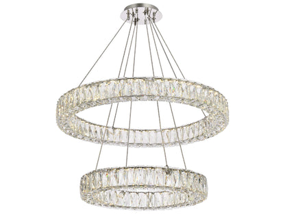 Elegant Monroe Chrome LED Drum Tiered Chandelier, Brilliant Faceted Crystal