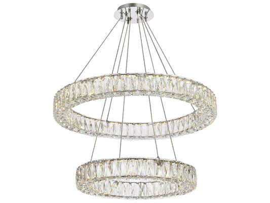 Elegant Monroe Chrome LED Drum Tiered Chandelier, Brilliant Faceted Crystal