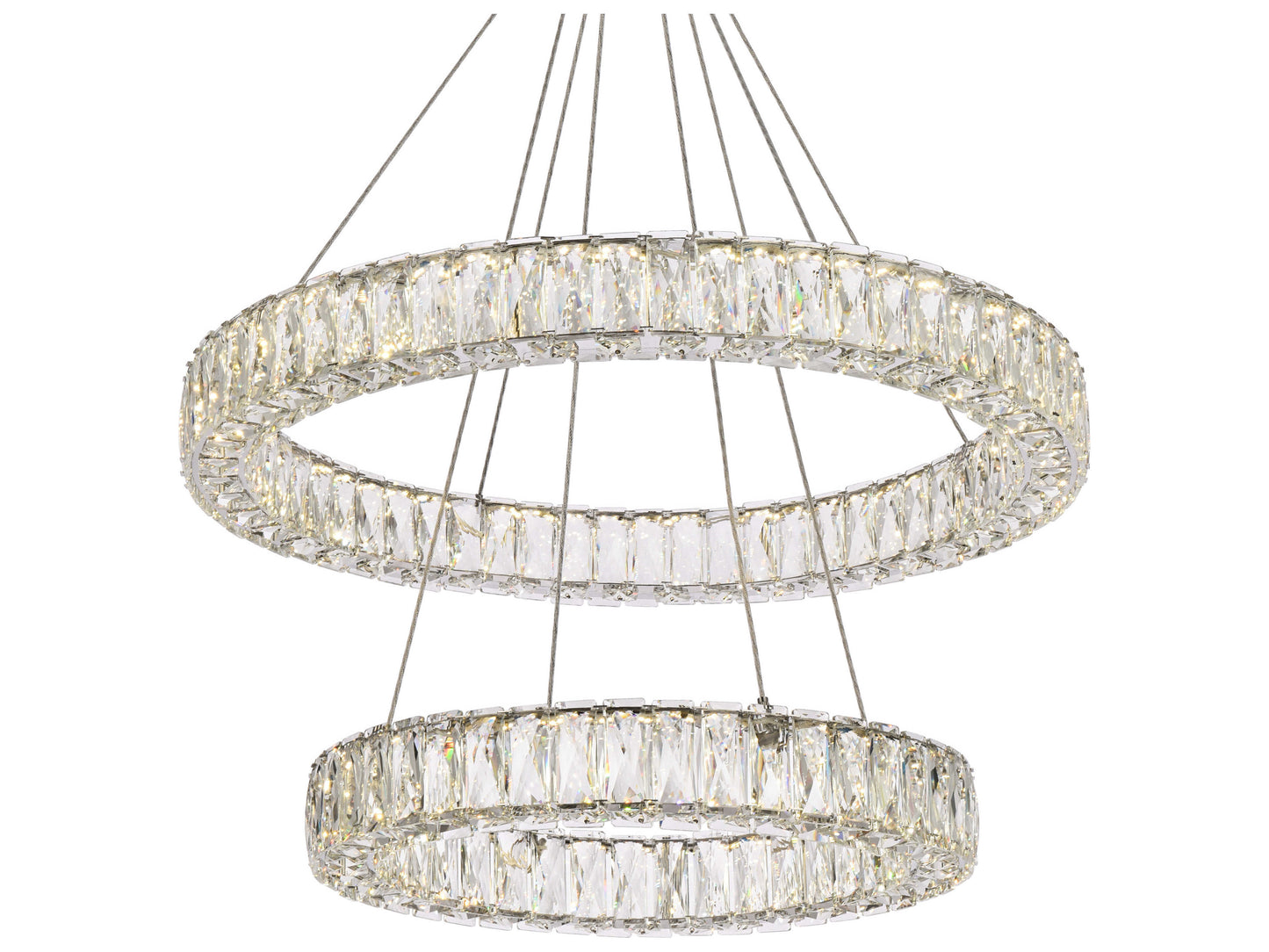 Elegant Monroe Chrome LED Drum Tiered Chandelier, Brilliant Faceted Crystal