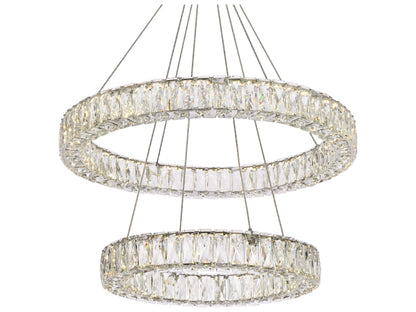 Elegant Monroe Chrome LED Drum Tiered Chandelier, Brilliant Faceted Crystal
