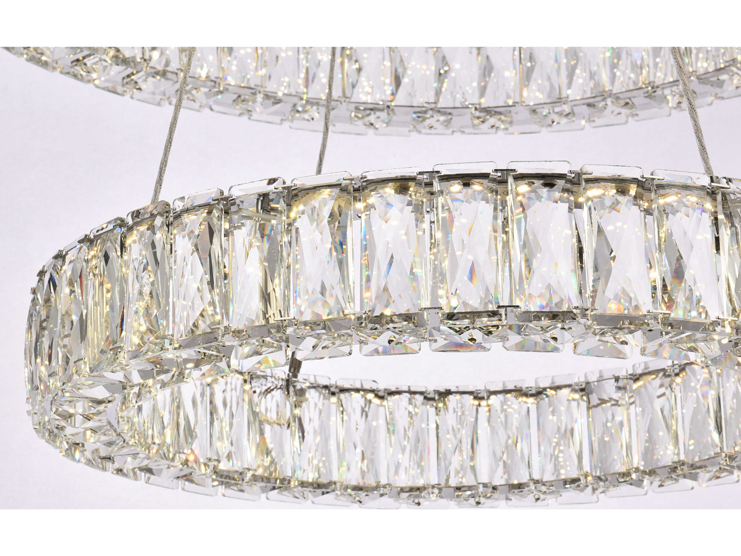 Elegant Monroe Chrome LED Drum Tiered Chandelier, Brilliant Faceted Crystal