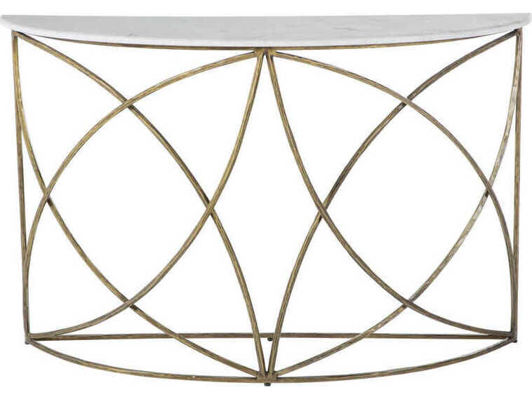 Gabby Wayland Demilune White Marble Console Table with Elegant Gold Metal Base