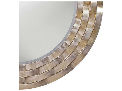 Luxurious Howard Elliott Cartier Silver Leaf Round Wall Mirror, Beveled Glass