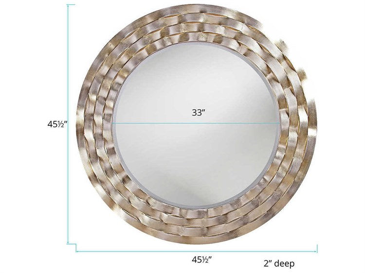 Luxurious Howard Elliott Cartier Silver Leaf Round Wall Mirror, Beveled Glass