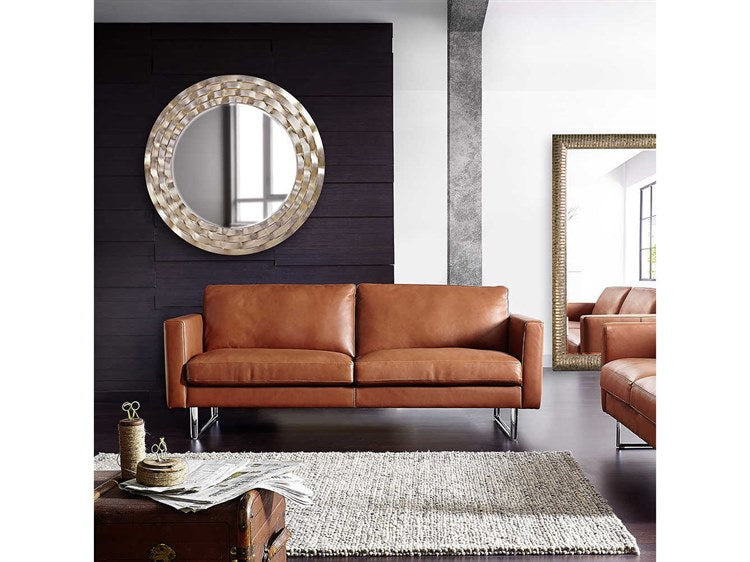 Luxurious Howard Elliott Cartier Silver Leaf Round Wall Mirror, Beveled Glass