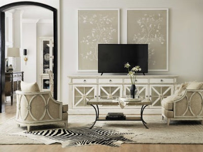 Elegant Hooker Sanctuary 2 Mariette Accent Chair - Beige Fabric, Wood Trim