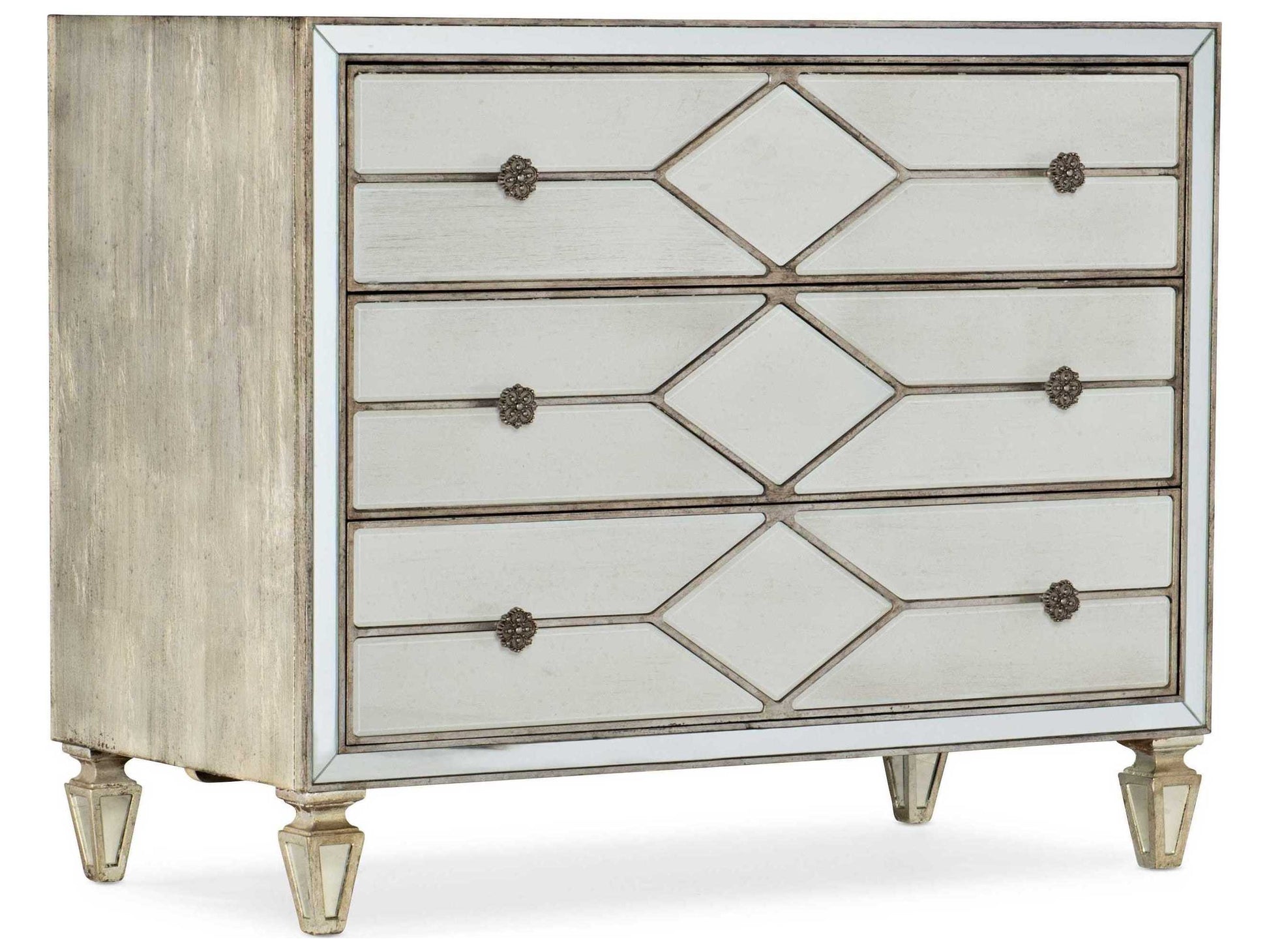 Hooker Sanctuary 2 Mirrored Nightstand: Glamorous 3-Drawer Storage with USB Power
