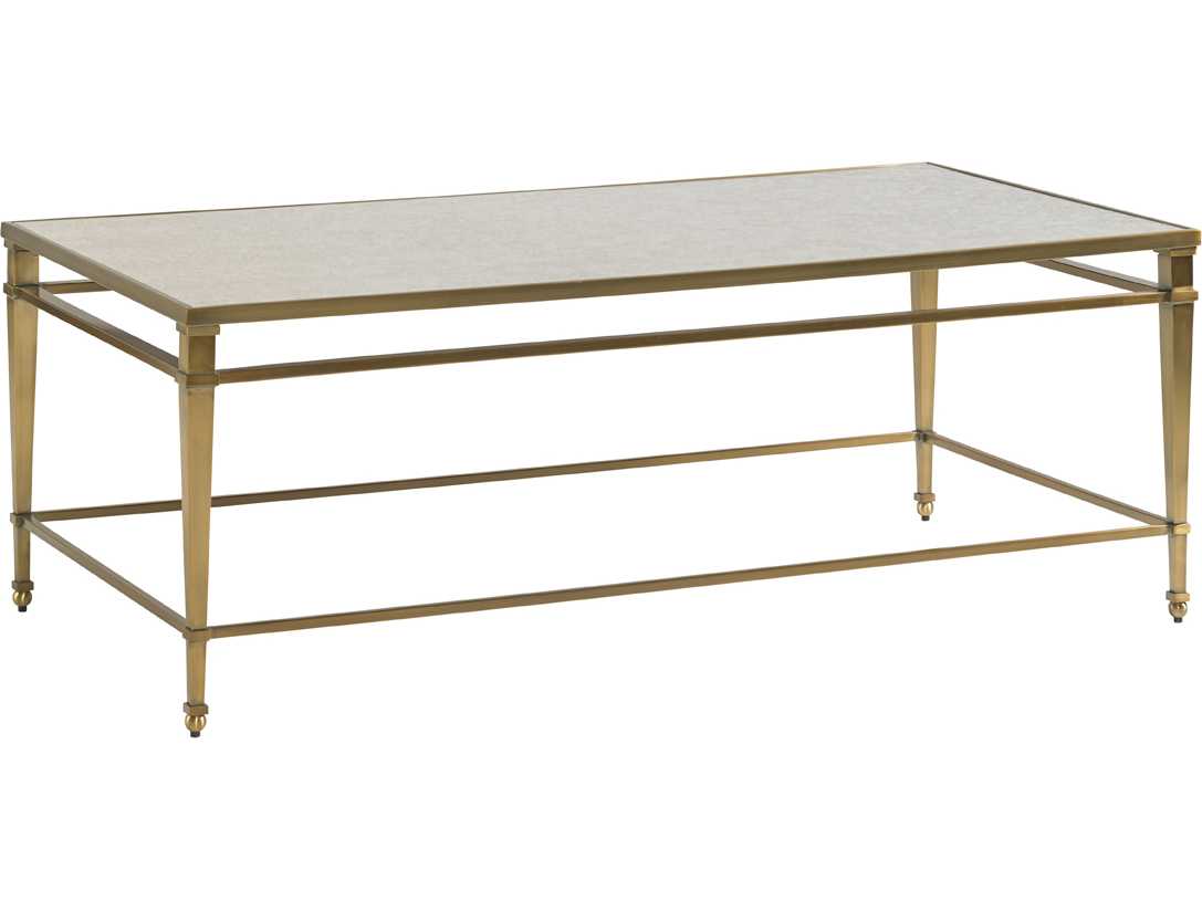 Lexington Kensington Place Rectangular Coffee Table: Antique Brass, Mirrored Glass Top