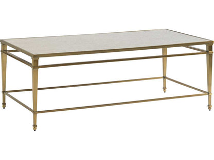 Lexington Kensington Place Rectangular Coffee Table: Antique Brass, Mirrored Glass Top