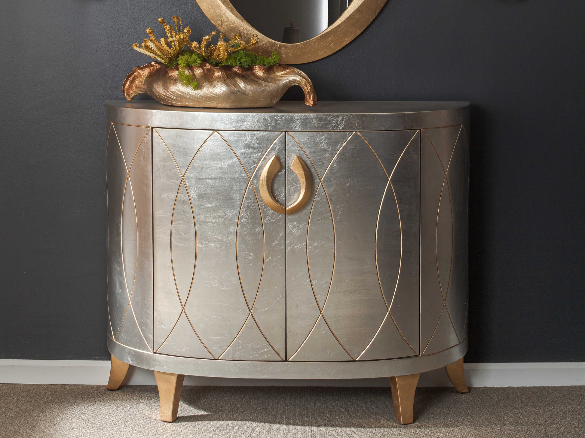 Elegant Artmax Silver Leaf Gold Accent Chest Cabinet with Hand-Painted Details