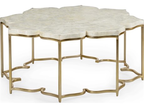Elegant Lotus Flower Inspired Capiz Shell Coffee Table with Metal Base