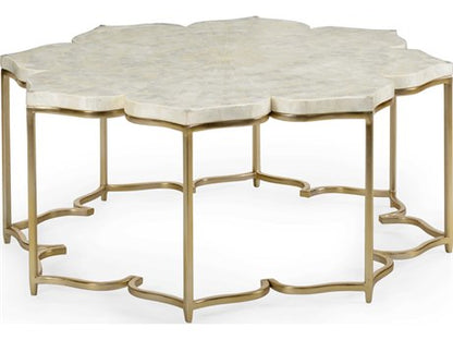Elegant Lotus Flower Inspired Capiz Shell Coffee Table with Metal Base